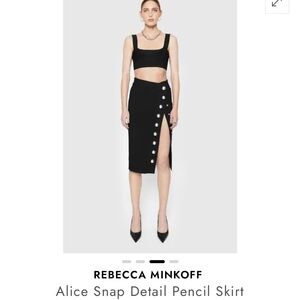 Rebecca Minkoff Alice Black snap detail  Midi Pencil Skirt Embellished